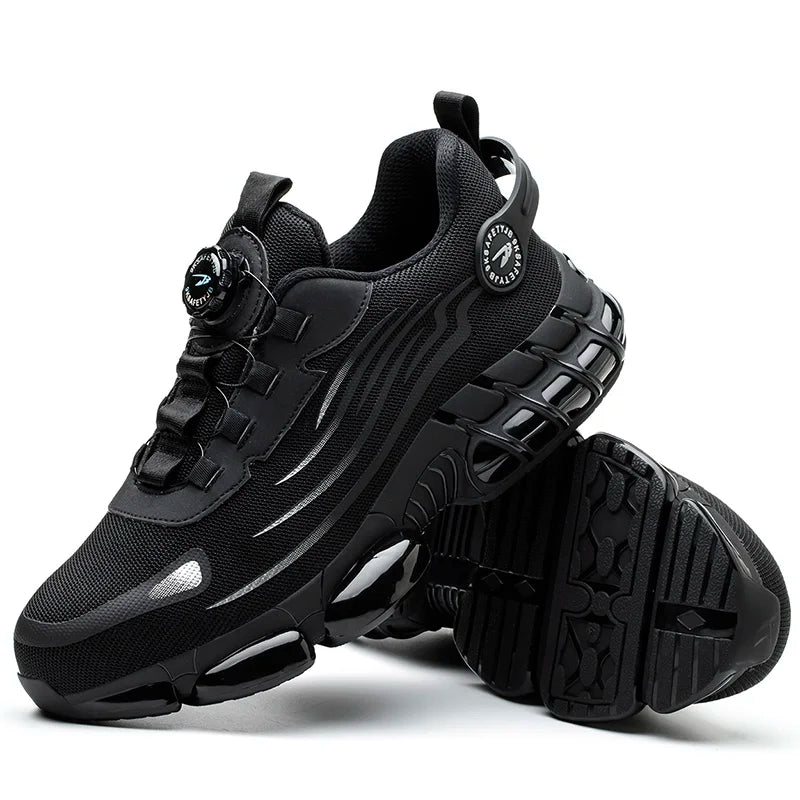 Rotary Button Adjustable Safety Shoes Comfortable Soft Work Sneakers Lightweight Slip Resistant Low Top Steel Toe Boots for Men