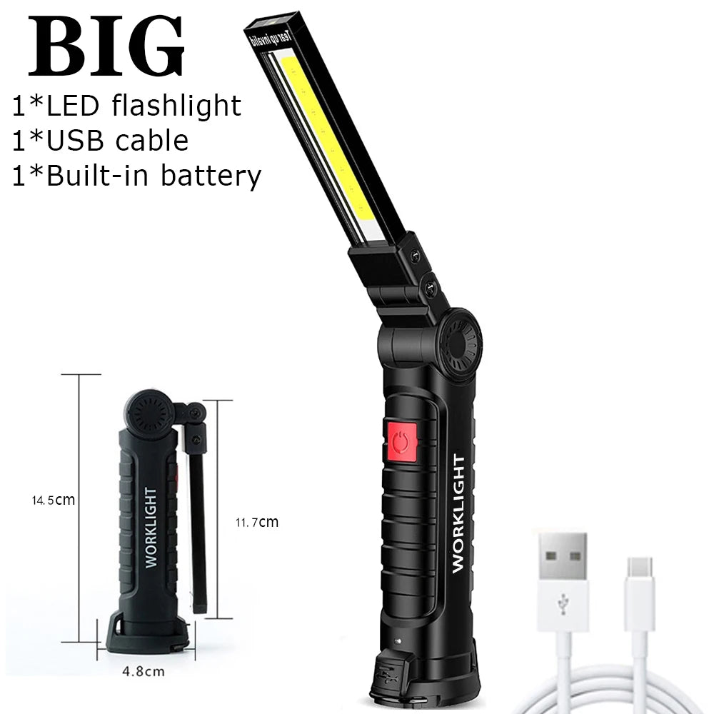 USB Flashlight Rechargeable Torch Tool Gifts for Men LED Work Light with Magnetic Base 5 Modes For Home Outdoor Camping 