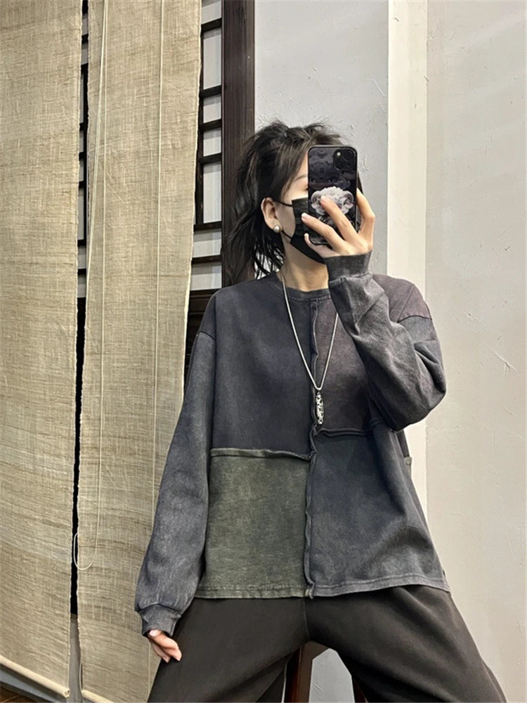 Amax luluE Womens Fashion Patchwork Harajuku Tops 2025 Spring Korean Style Ladies Loose Leisure T-Shirts Vintage Classic Clothes