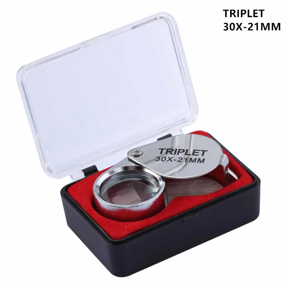 10-30X Pocket Loupe Magnifier Jewelry Magnifying Glass Foldable Diamond Lupa Triplet Jewelers Eye Glass Tool Reading Magnifier