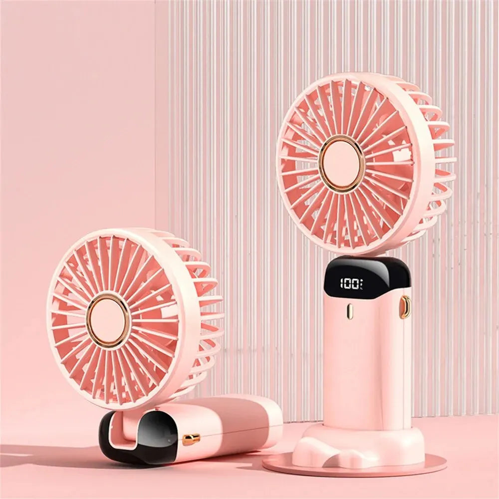Portable Handheld Mini Fan Foldable Neck Hanging Fans 5 Speed USB Rechargeable Fan with Phone Stand and Display Screen 1800mAh
