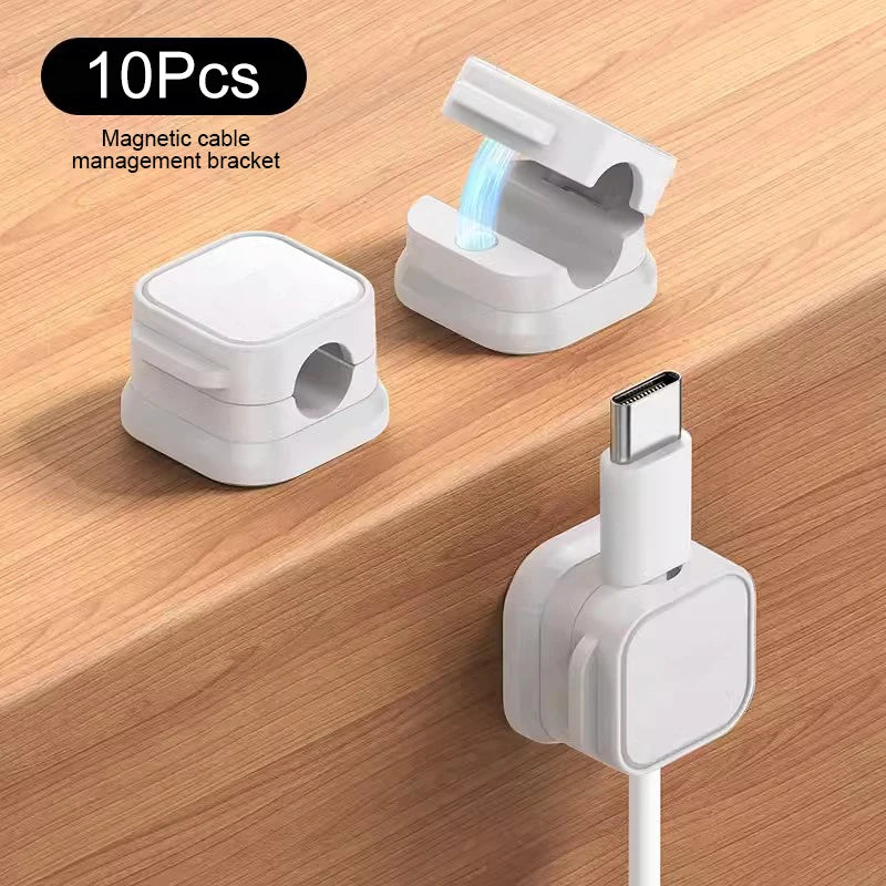 SEAMETAL 10Pcs Magnetic Cable Holder Self Adhesive Cord Clip Smooth Pulling Charging Cable Keeper Wire Clip for Car/Home/Office
