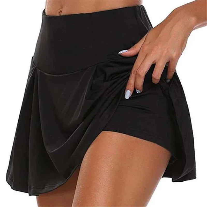 Sports short skirt for women, anti glare outdoor fitness skirt, pleated fake two-piece high waisted yoga skirt, and waist cinchi