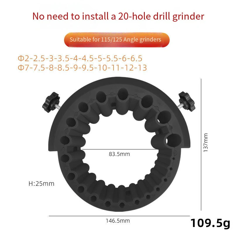 Anti-Stripping Angle Grinder Drill Bit Sharpener 2-13mm 20 Holes with Metal Thread Inserts Fit 115/125 Grinders Renew Old Bits