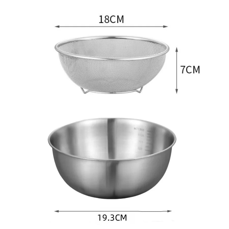 1-3 Stainless Steel Bowl Set with Scale for Cooking Baking Food Storage Large Capacity Mixing Bowls for Home Kitchen Essentials