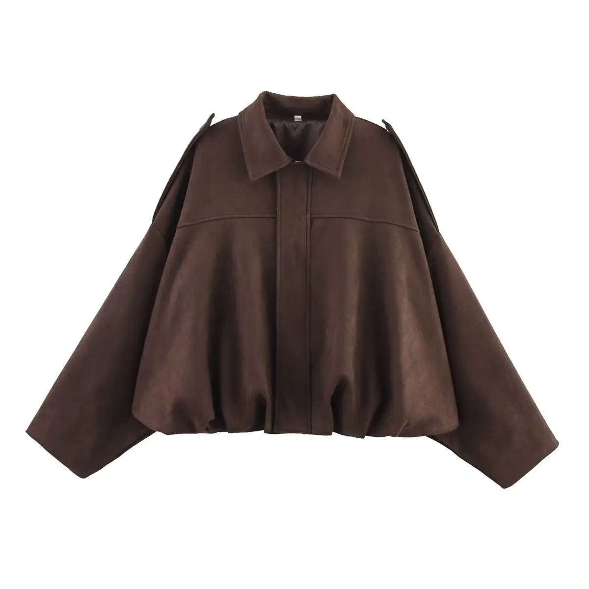 ETJ 2025 Spring new women's suede texture effect Loose version of fashion lapel shoulder bomber jacket