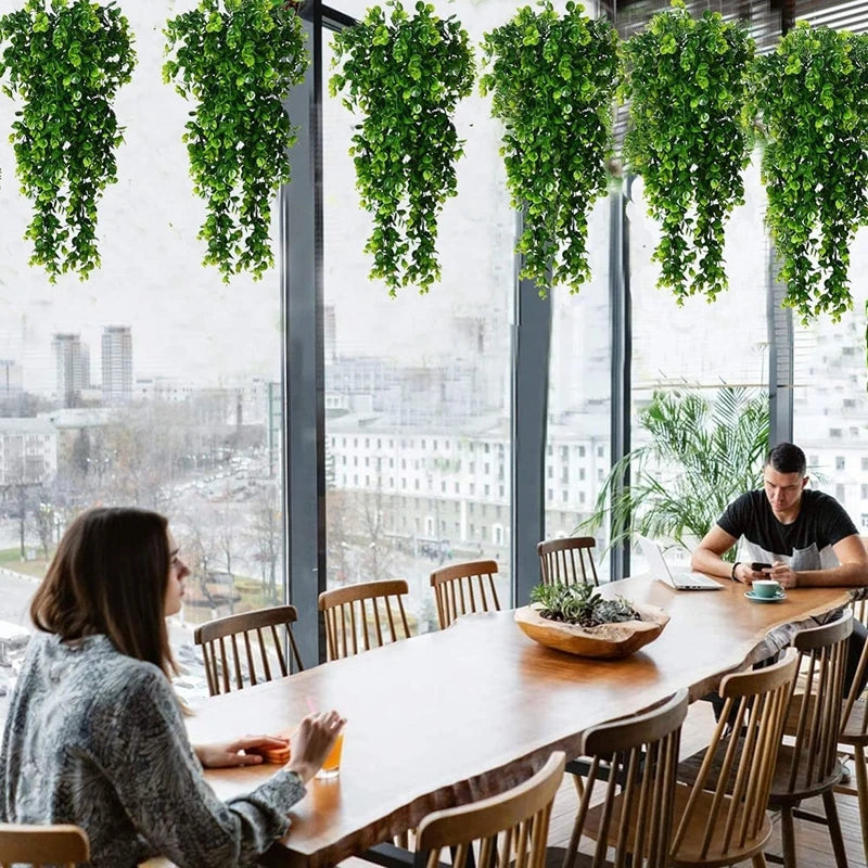 1Pcs Artificial 5Forks Rattan Eucalyptus Wall Hanging Simulation Greenery Fake Hanging Plants Vine Diy Home Outdoor Decor Plant