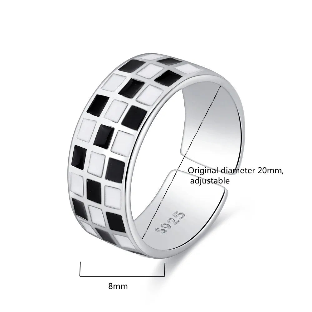 Buyee 925 Sterling Silver Fashion Ring Black & White Spacing Open Ring Finger for Women Men Women Fine Jewelry Circle Gift