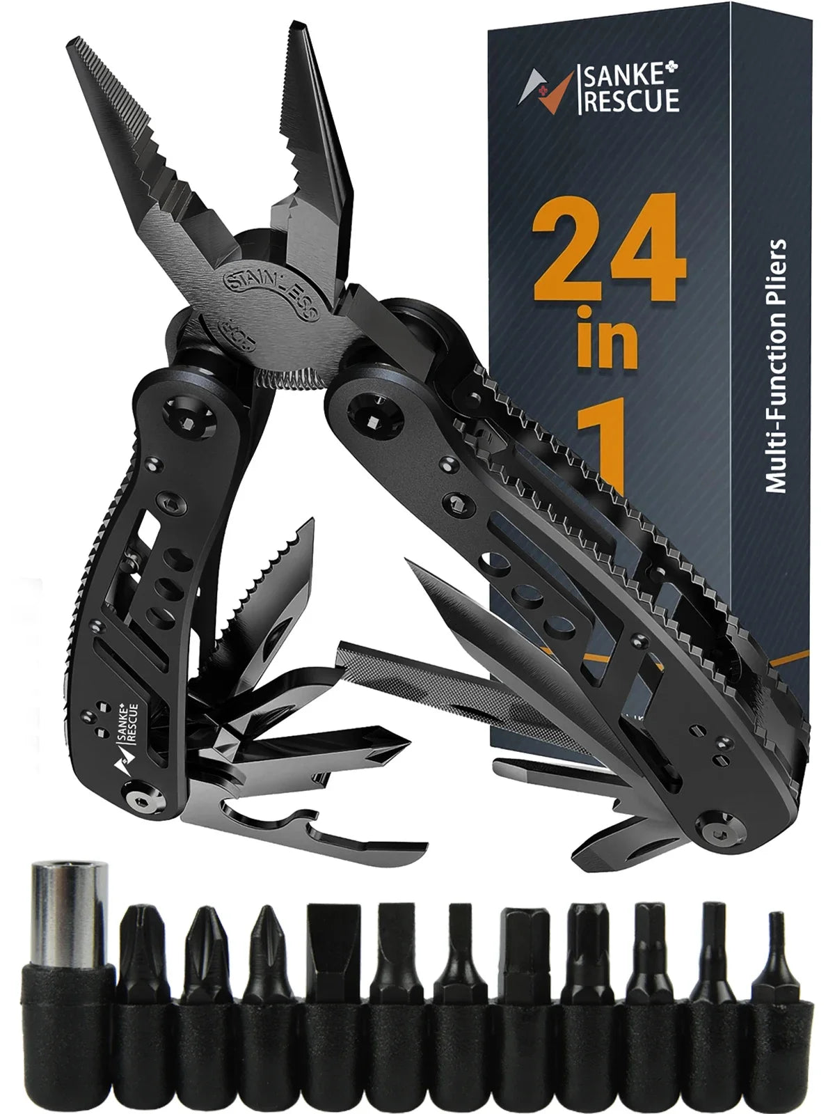 24-in-1 Stainless Steel Multitool Pliers Knife - Portable Folding Multi-Tool for Camping, Survival, Hunting Gifts (Men/Dad)
