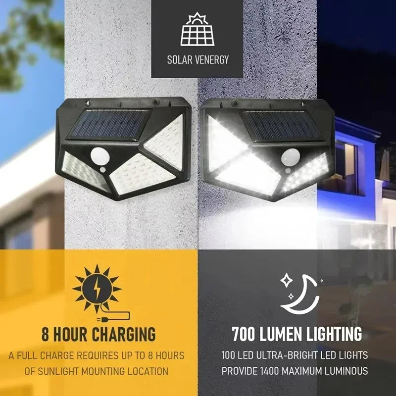 100 LED Wall Lights Outdoor Solar Lamp Motion Sensor Solar Powered Street Light Garage Lamps Outdoor Garden Lighting Night Light