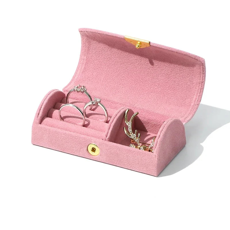 High-quality Velvet Portable Jewelry Storage Box Semi Circular Small Jewelry Packaging Box Ring Bracelet And Earring Storage box