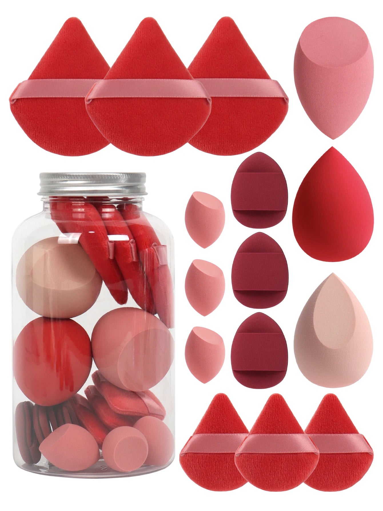 Spring 15 Cans,3 Loose Powder Puffs & 3 Mini Loose Powder Puffs & 3 Mini Makeup Eggs & 3 Mini Air Cushion Puffs, Foundation Mix