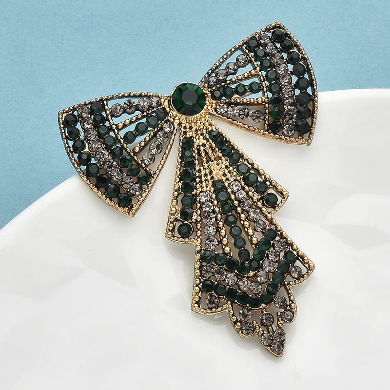 Wuli&baby Vintage Bowknot Brooches For Women Unisex Palace Style Rhinestone Bow Tie Flower Party Office Brooch Pins Gifts