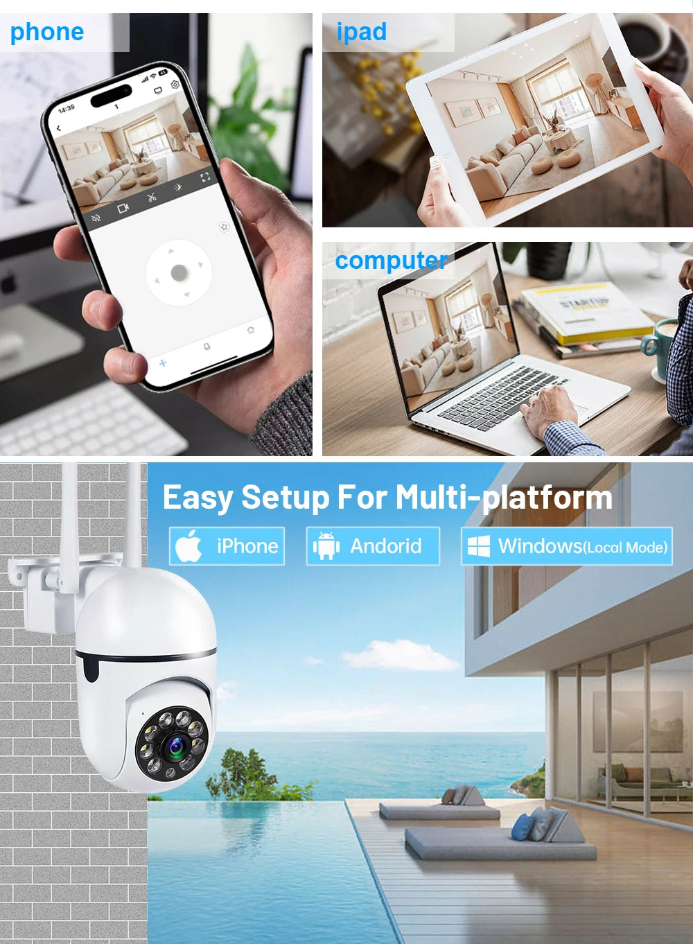 A7 WiFI IP Smart Camera 1080P HD Color Night Vision Wireless Home Security Camera 2-WWay Sound And Motion Push Notification