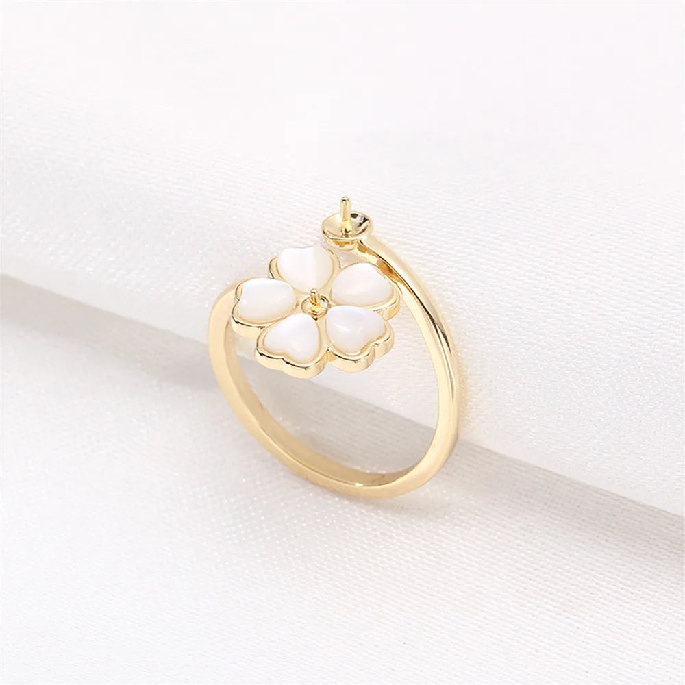 19 Style Pearl Ring Empty Set Domestic 14K Gold Opening Ring Simple Fashion Ring Set Zircon Temperament Handmade DIY Accessories