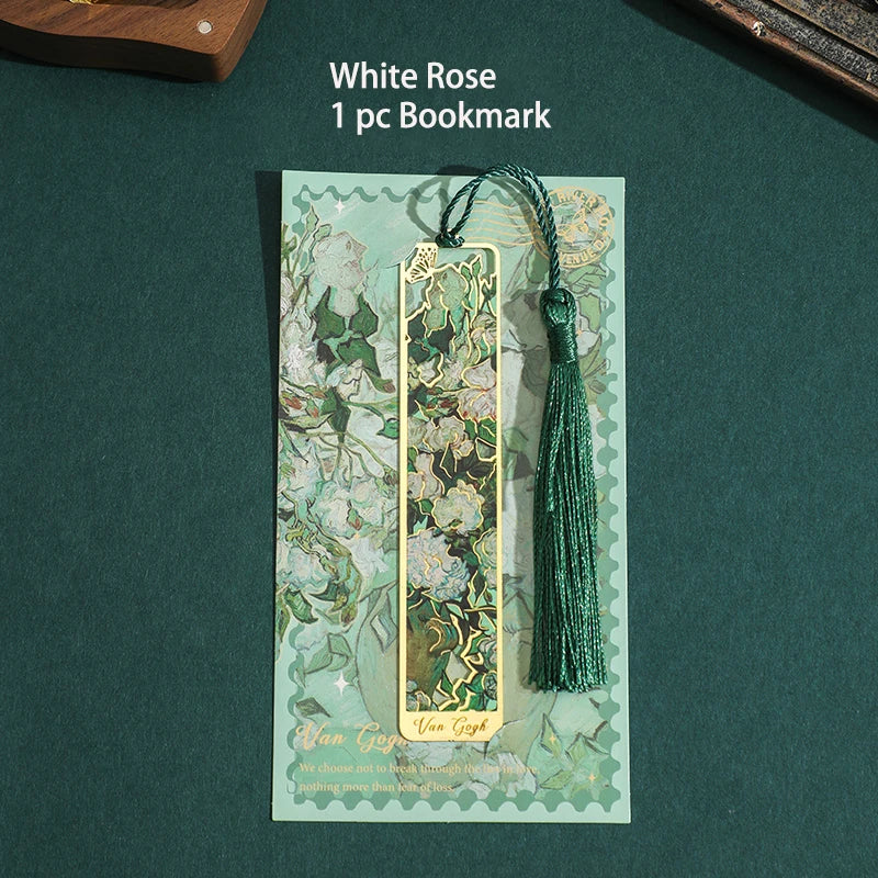 Vintage Oil Painting Metal Bookmarks - Hollow Hot Stamping Long Tassel Bookmarks - Stationery Gifts for Book Clubs, Book Lovers,