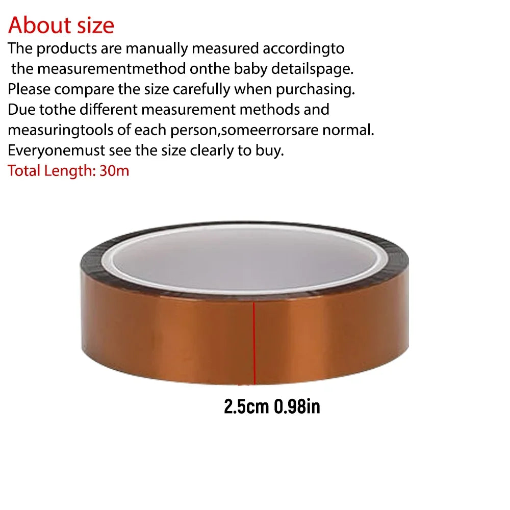 30m Long Gold Finger High Temperature Resistant Tape Polyimide Tape Multi Size Pet Anti Static Lithium Battery Insulation Tape