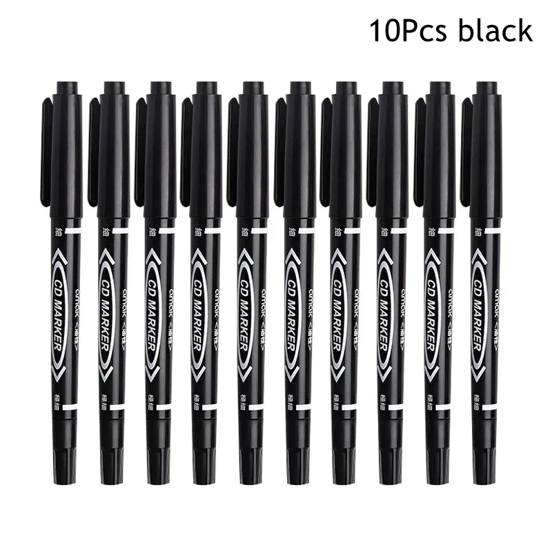 10Pcs Double-Tip Permanent Paint Marker Pens Black/Blue Ink for Plastic Wood Stone Metal Glass Doodling Marking Graffiti Art Set