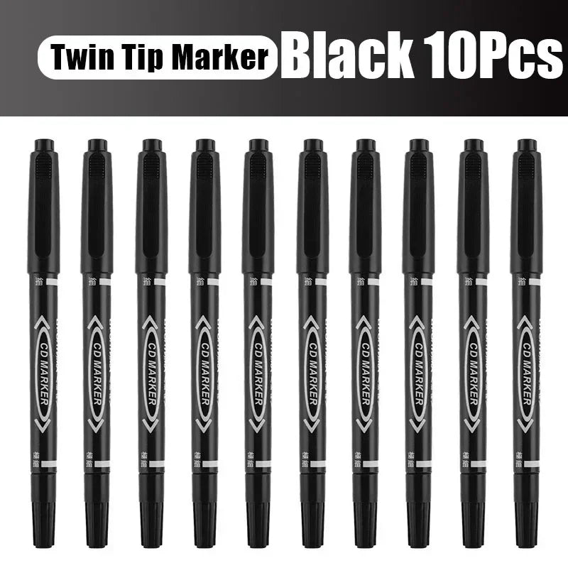 5/10PCs Permanent Marker Black/Blue/Red Oil Marker Pen Twin Tip Fine Nid Marker Ink Stationery Items School & Office Supplies