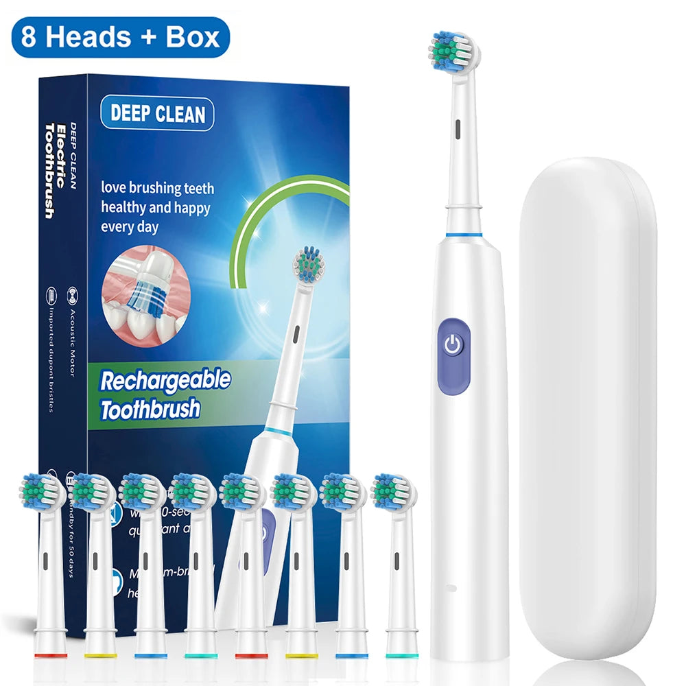 Intelligent Rotating Electric Toothbrush, Rechargeable Rotary Toothbrush Compatible with Oral B Replacement Electric Brush Heads
