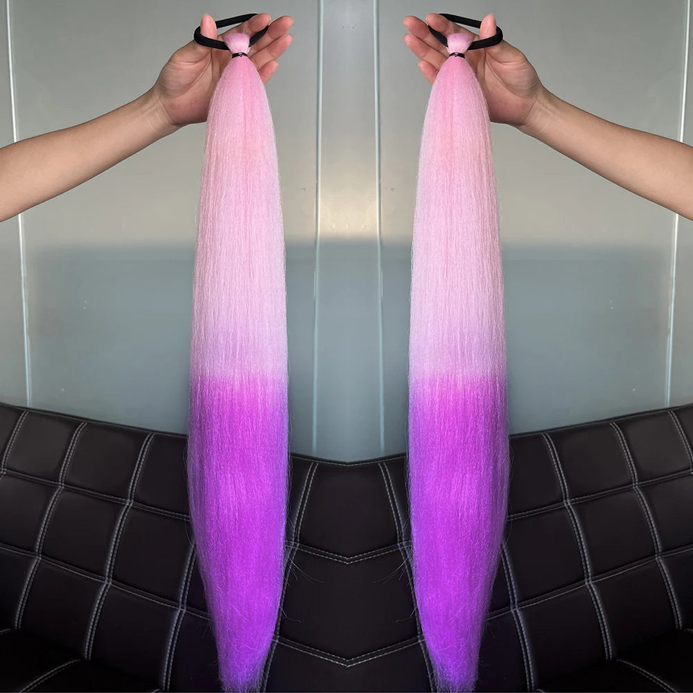 Synthetic 2Pcs Straight Ponytail With Elastic Hair Tie Colorful Braiding Ponytail Hair Extensions Hair Accessories For Women