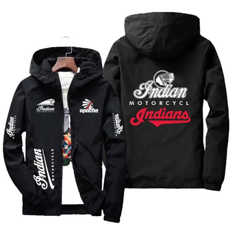 Indian Brand LOGO Men's Jacket with Hood, Windbreaker, Coat, for Outdoor Activities Such as Morning Jogging, Cycling, Running, A