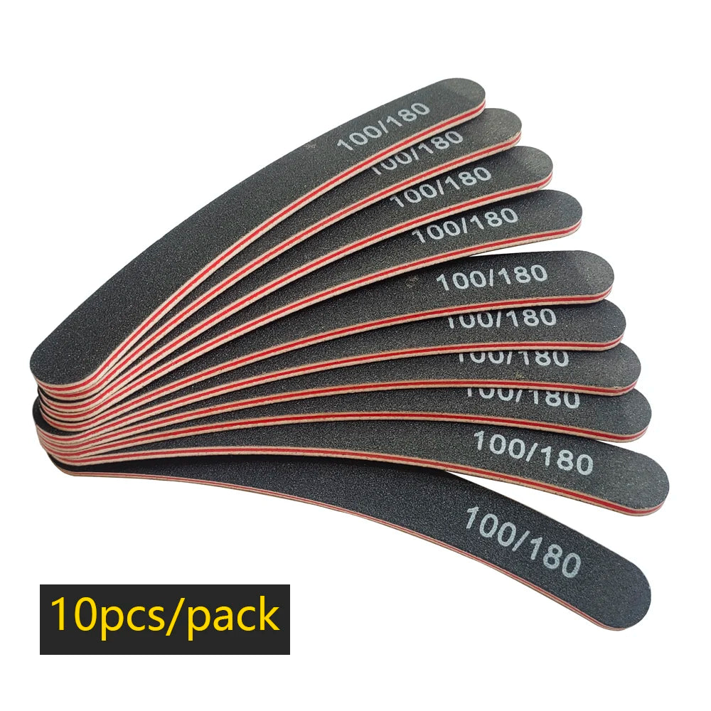 Nail File Buffer 100/180 Grit Half Moon Nail Files Double Side Sandpaper Nail Sanding Grinding Gel Nail Polish Manicure Tool