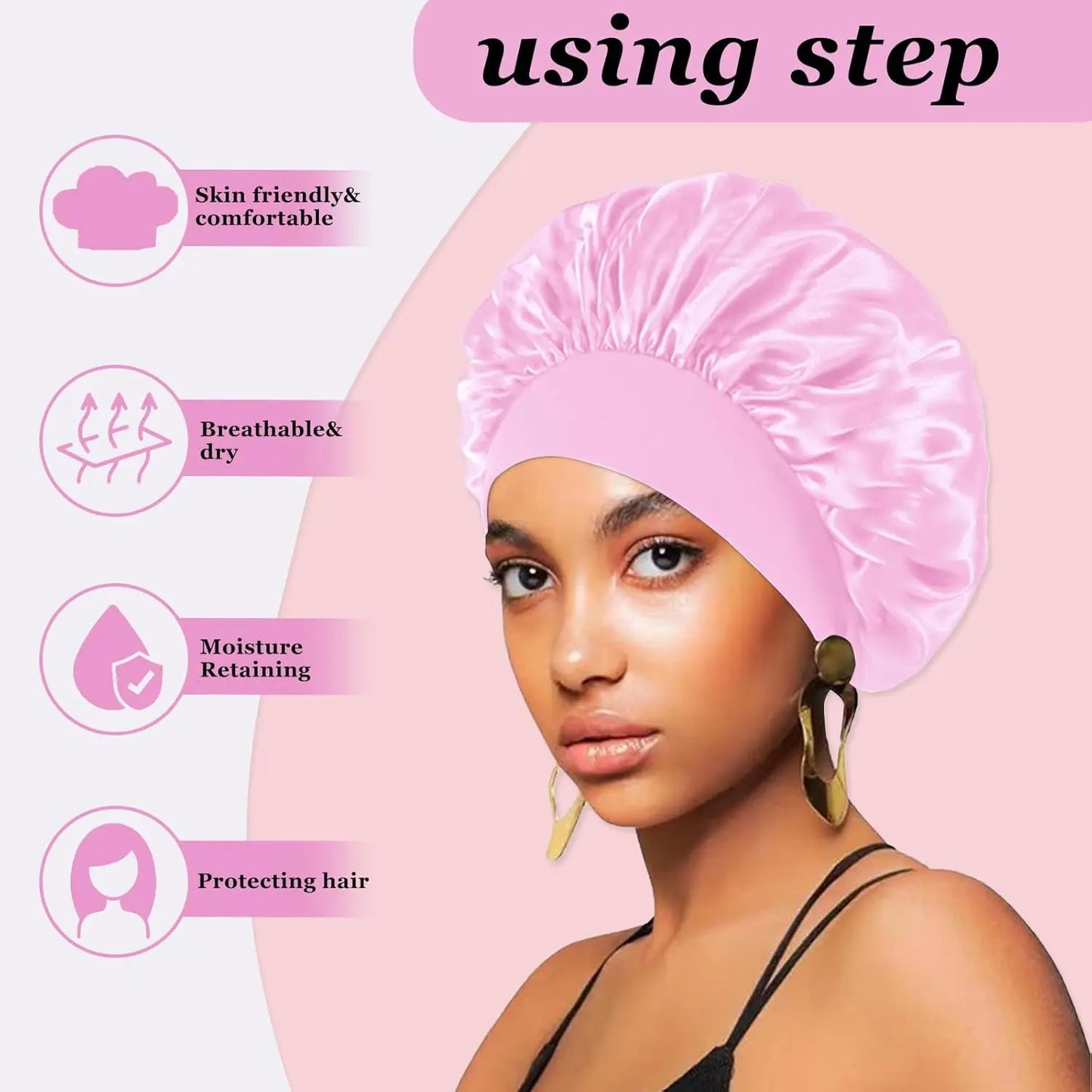 Silk Satin Bonnets for Women & Men - Elastic Wide Band Hair Wrap Cap for Curly Hair - Shower Cap for Sleeping ,Wig Tool
