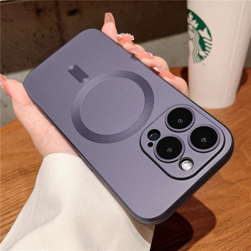 Luxury For Magsafe Matte Phone Cases For iPhone 13 11 12 14 15 Pro Max Magnetic Wireless Charging Case Lens Protector Soft Cover