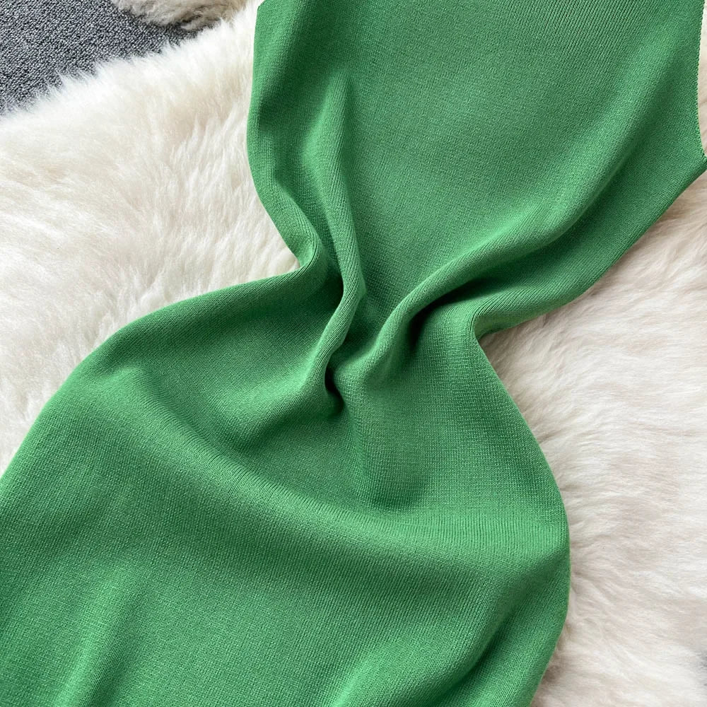 Sexy Knitted Dress Women Strap Bodycon  Elastic Solid French 2026 Elegant Slim Mini Short Dress Outfits
