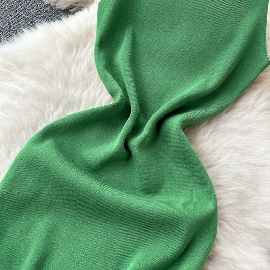 Sexy Knitted Dress Women Strap Bodycon  Elastic Solid French 2026 Elegant Slim Mini Short Dress Outfits