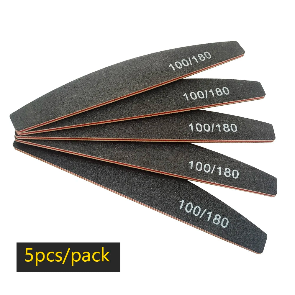 Nail File Buffer 100/180 Grit Half Moon Nail Files Double Side Sandpaper Nail Sanding Grinding Gel Nail Polish Manicure Tool