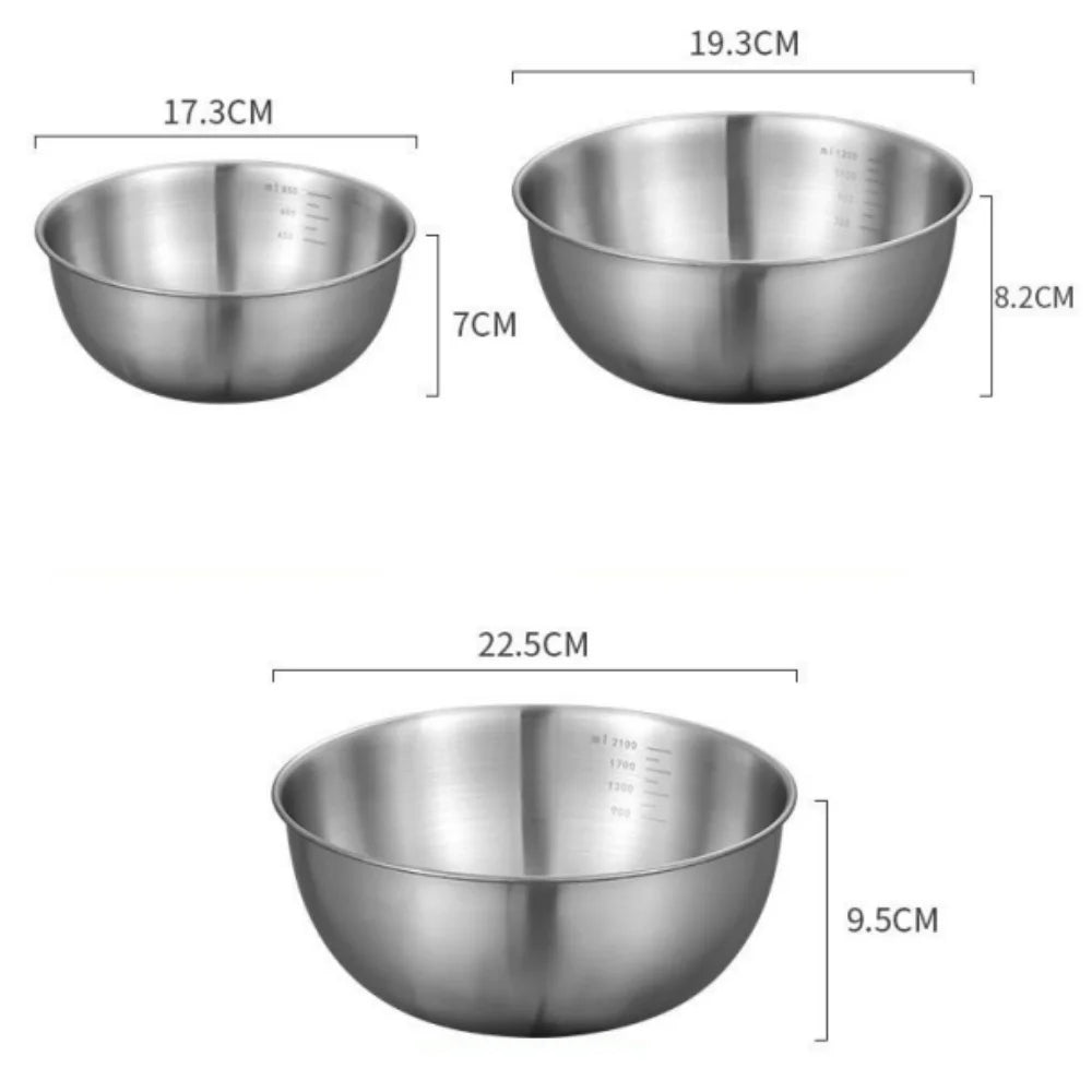 1-3 Stainless Steel Bowl Set with Scale for Cooking Baking Food Storage Large Capacity Mixing Bowls for Home Kitchen Essentials