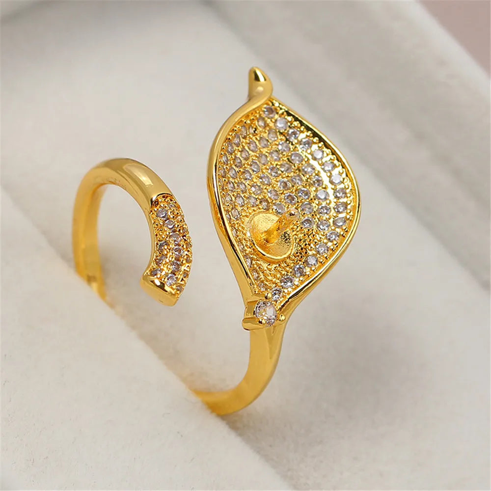 19 Style Pearl Ring Empty Set Domestic 14K Gold Opening Ring Simple Fashion Ring Set Zircon Temperament Handmade DIY Accessories