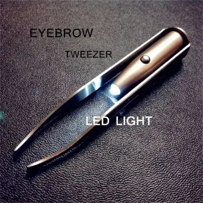 1pcs Hot Sales Portable Stainless Steel Button Cell Smart Design Eyebrow Hair Remove Tweezer with LED Light Makeup Tool