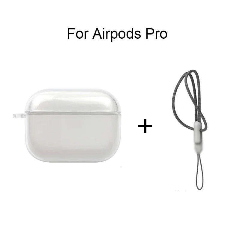 Clear Soft TPU Earphone Case for Airpods 4 3 2 1 Pro Pro2 Pro 3 Shockproof with Lanyard Strap for Airpods 4 Charging Case Cover