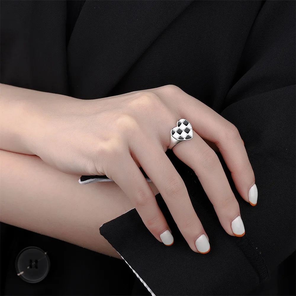 Buyee 925 Sterling Silver Fashion Ring Black & White Spacing Open Ring Finger for Women Men Women Fine Jewelry Circle Gift