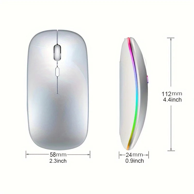 Wireless Mouse Bluetooth and 2.4GHz Dual Modes Rechargeable RGB Ergonomic Silent Click for PC iPad Laptop Cell Phone TV