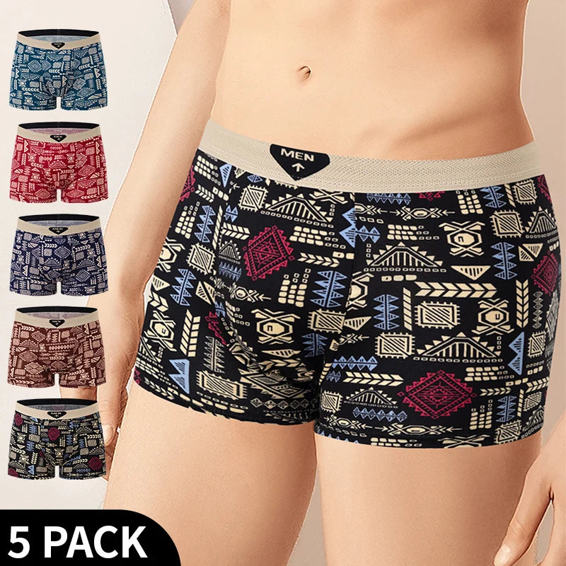 4/5Pcs European and American Size MEN'S Printed Fashion Boyshort Comfortable MEN'S Waist plus Size Underwear Sexy Swimming Trunk