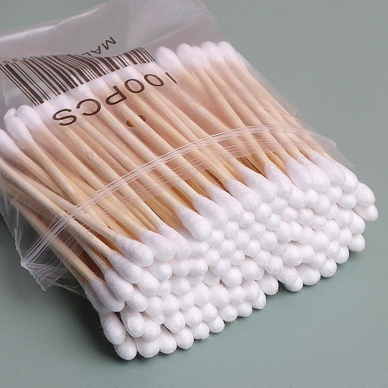 100/500 Count Cotton Swabs Double Pointed Cotton Buds Precision Tips With Bamboo Sticks For Personal Nail Art Makeup Tools