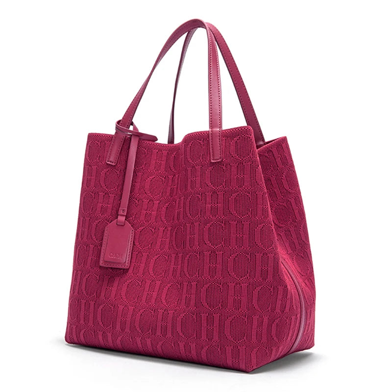 CHCH Tote Bag New Large Capacity Black Simple Knitted Shopping Bag 27*20*28cm