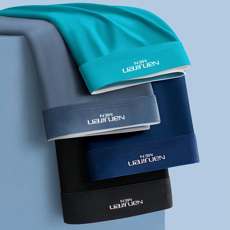 4pcs Boxer Shorts Men's Ice Silk Underwear Cool Underpants Breathable Sexy Thin Panties U Convex Lingerie Wholesale Lots L-6XL