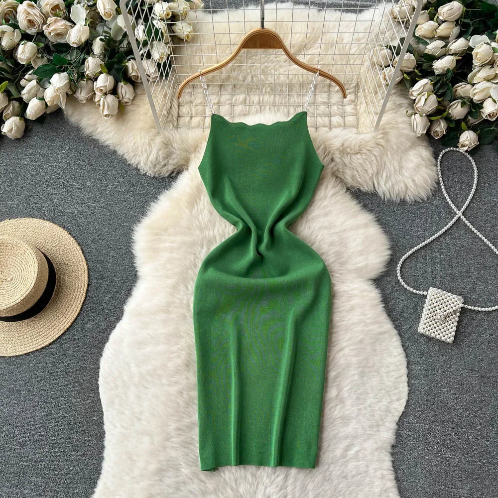 Sexy Knitted Dress Women Strap Bodycon  Elastic Solid French 2026 Elegant Slim Mini Short Dress Outfits