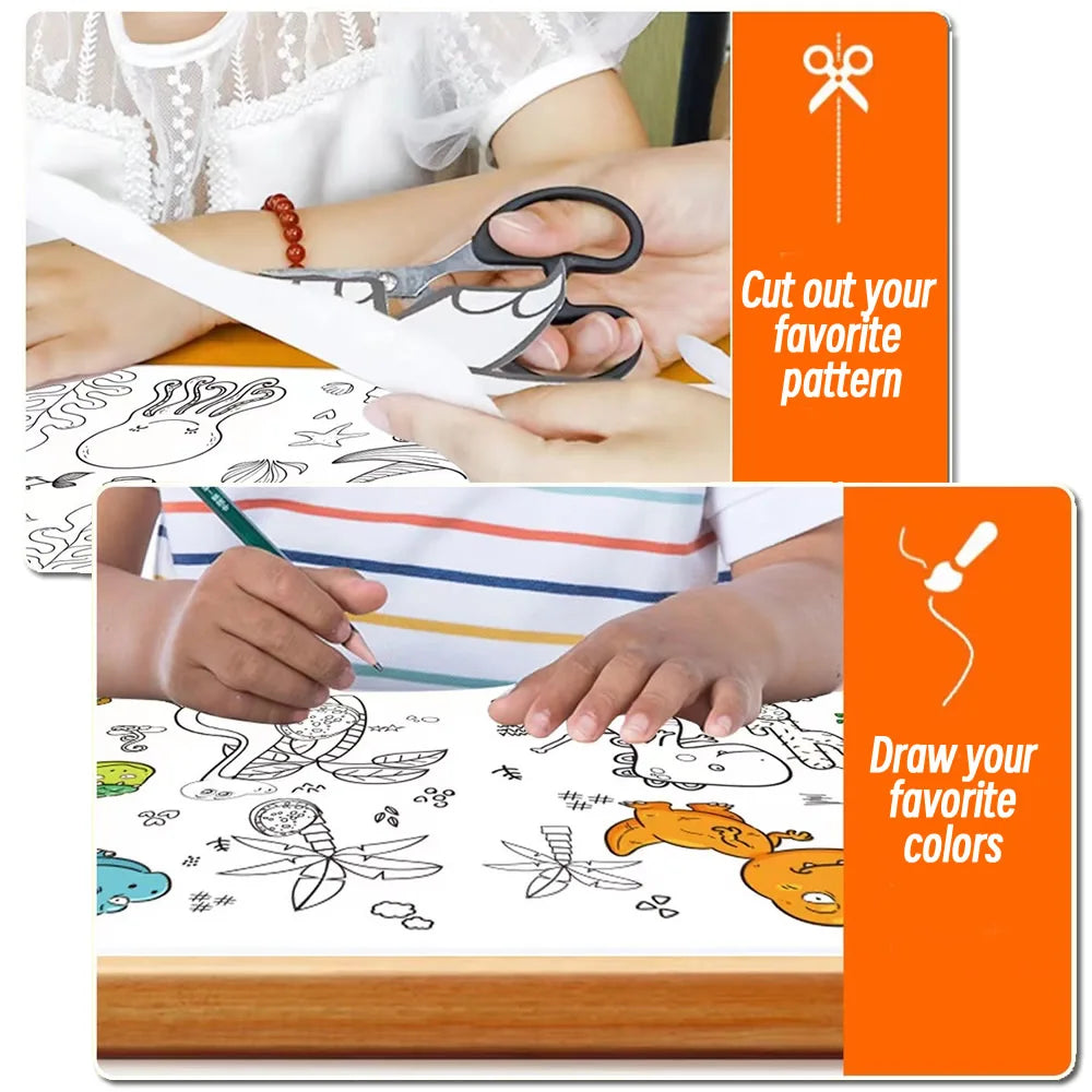 90cm Animal Canvas Children's Drawing Roll DIY Coloring Paper Roll Color Filling Graffiti Paper-cut Painting Educational School