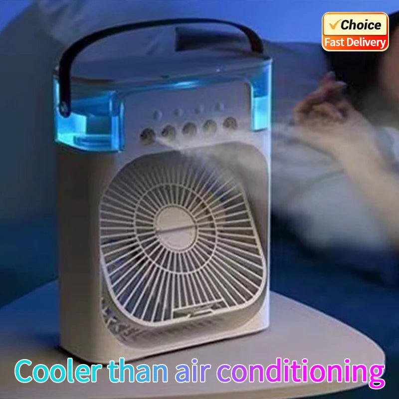 New 3 In 1 Portable Fan AIr Conditioner Household Mini Air Cooler LED Night Light Humidifier Air Adjustment Fan Office Home Fan