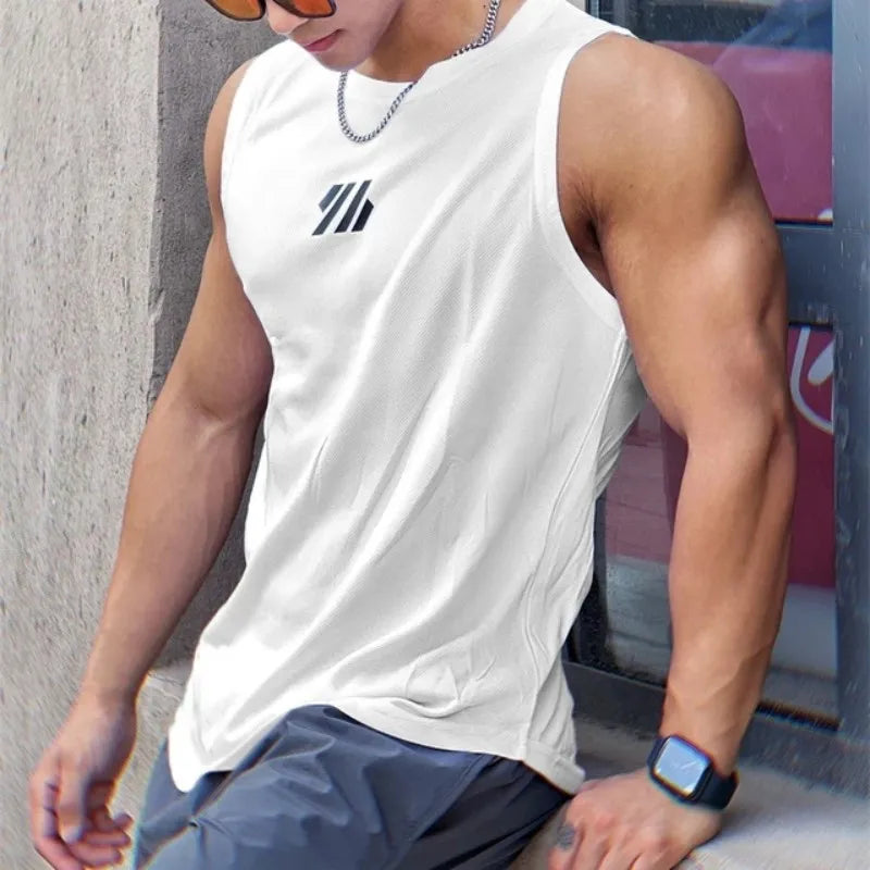 2025 newest Summer Gym Vest High Quality mesh Shirt Sleeveless T-shirts Men Tank Tops running Fitness Sports Vest men Clothing