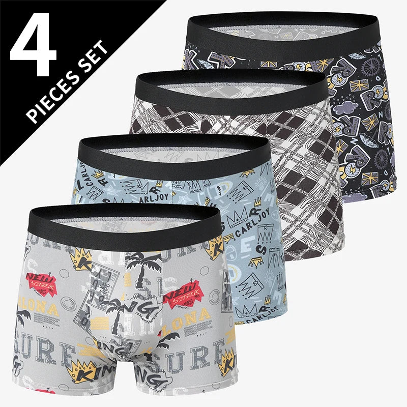 4/5Pcs European and American Size MEN'S Printed Fashion Boyshort Comfortable MEN'S Waist plus Size Underwear Sexy Swimming Trunk
