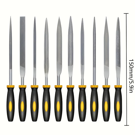 Premium Needle File Set - High-Carbon Steel Files with Non-Slip Ergonomic Handles for Precise Filing on Wood, Plastic, Model