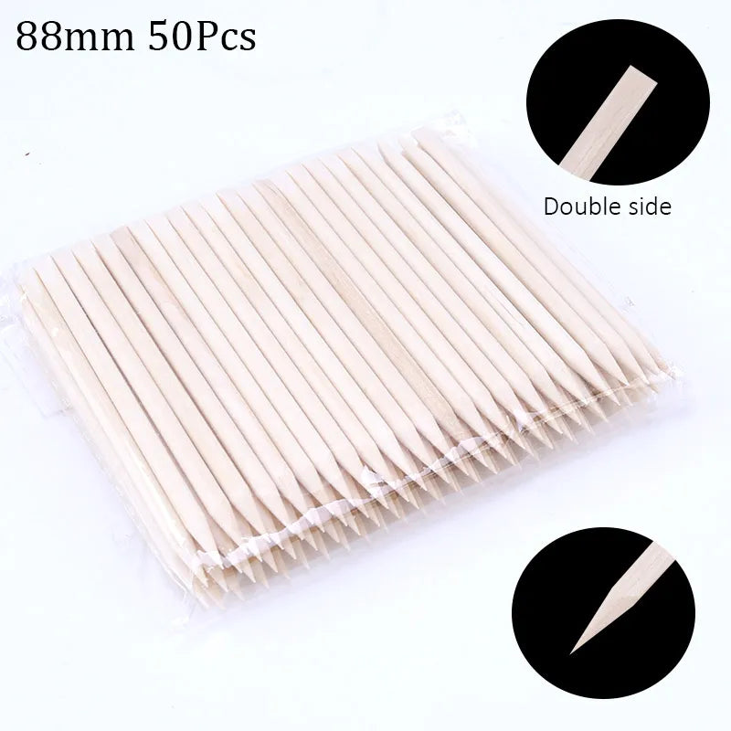 100/50pcs Nail Art Pusher Orange Wood Sticks Cuticle Pusher Remover Rhinestones Dotting Removal Manicure Pedicure Care Tools