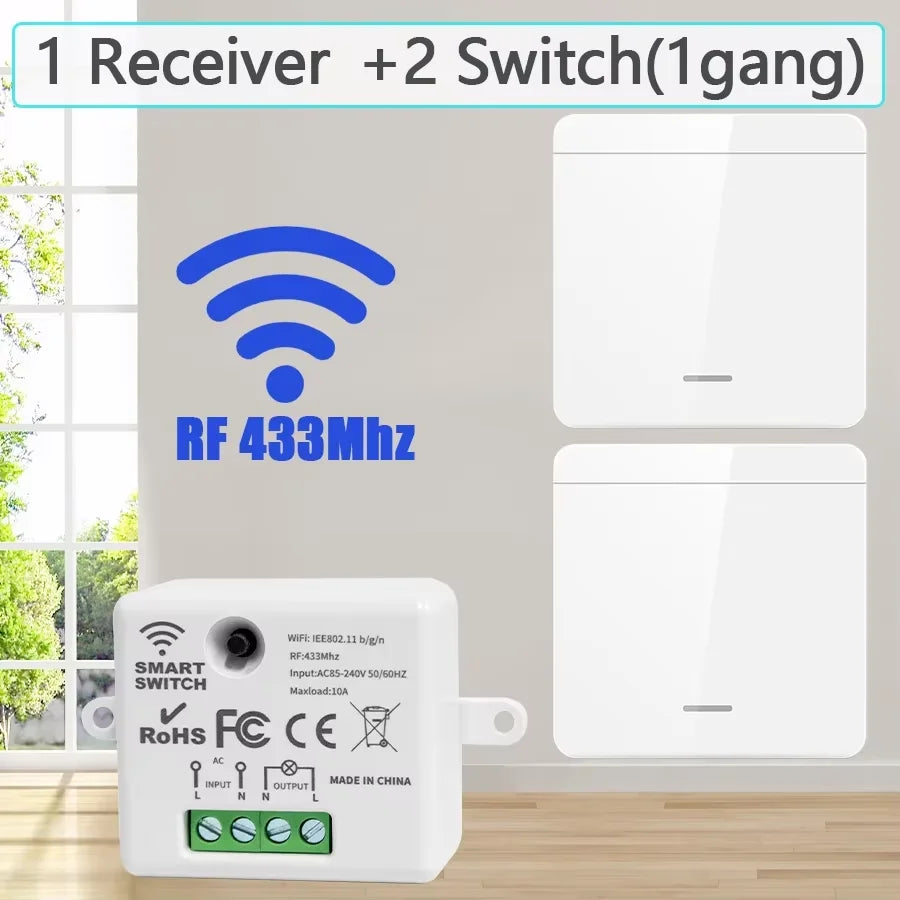 433MHz 1/2/3Gang 86 Wall Panel Switch Wireless Smart Switch Light with Remote Control Interruptor 10A 110V 220V For LED Lamp